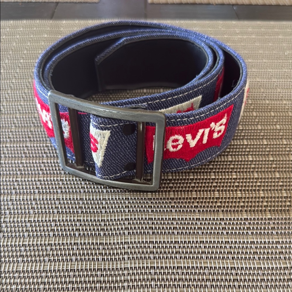 Levi's Denim Belt with Red and White Logo Panels